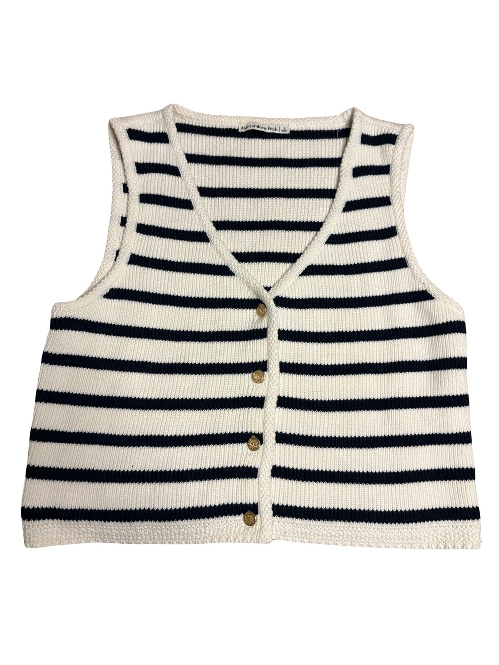 Abercrombie & Fitch Cream and Navy Striped Knit Vest